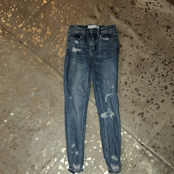Blue Skinny Distressed Jeans - Picture 1 of 8